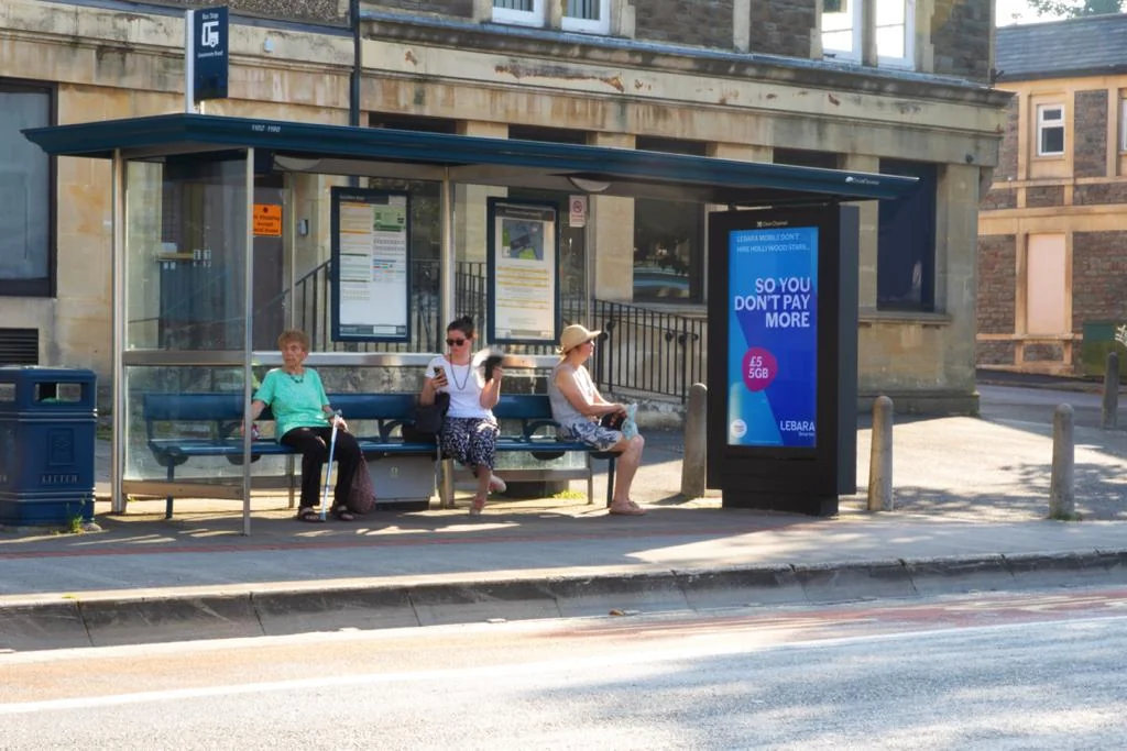 Lebara So You Don't Pay More advertisement on a UK bus shelter.