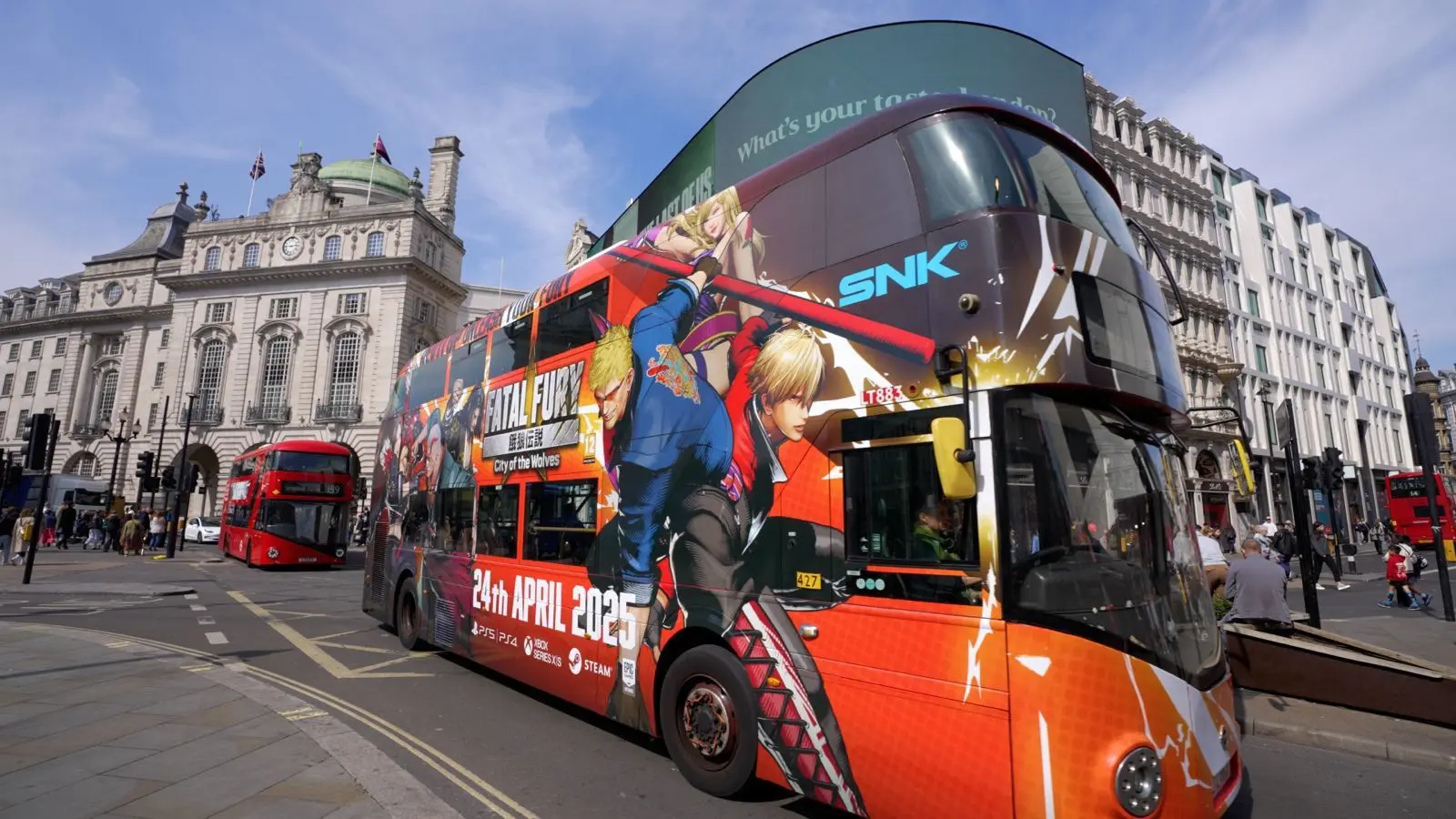 Fatal Fury: City of the Wolves fully wrapped double-decker bus in central London